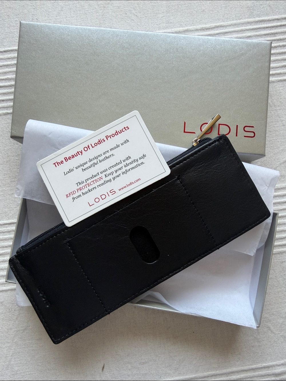 Lodis Black Leather Zip Card Organizer with Logo Strap - Picture 3 of 8